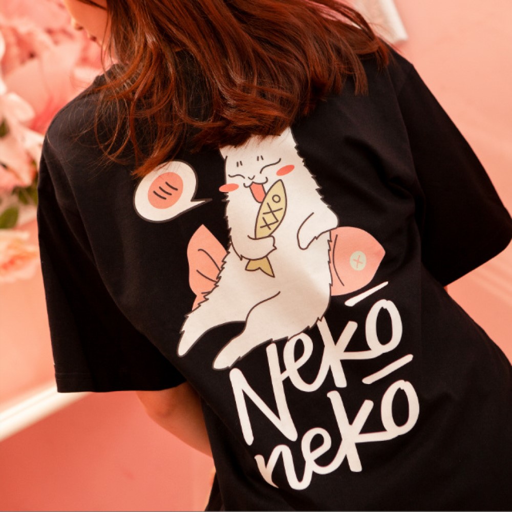 프리미어 OVSZ 네코네코 오버핏 프린팅 티셔츠
